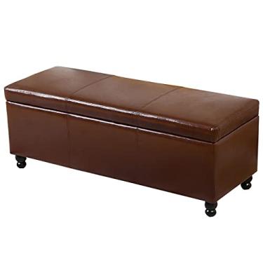 Imagem de YOtat Mesa de centro retangular com elevação, banco de armazenamento de couro estofado moderno, banco confortável para sala de estar, quarto, banco de descanso de pés com tufos de madeira - preto 80 x