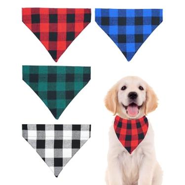 Imagem de PET SHOW Pacote com 4 bandanas xadrez para coleiras, coleira de cachorro, menino, menina, médio, babadores deslizantes para coleira de animais de estimação, acessórios de fantasia, G