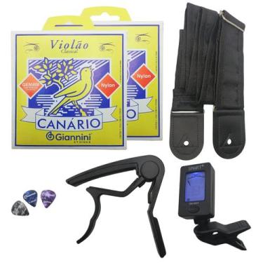 Imagem de 2 Jogo Cordas p/ Violão Afinador Capotraste Correia 5 cm - Giannini