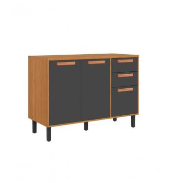 Imagem de Balcão 3 Portas 2 Gavetas 120cm Com Tampo Nápoles - Itatiaia Cinamomo-grafite