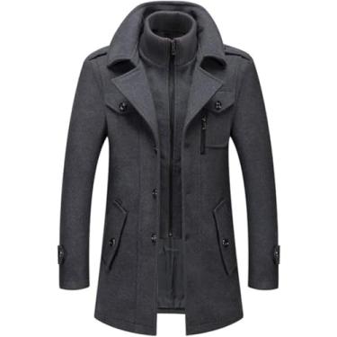 Imagem de Casaco De Lã De Inverno Masculino Gola Dupla Jaqueta Grossa Casaco De Trincheira De Peito único Masculino Moda Mistura De Lã Sobretudos, Grey, XXL