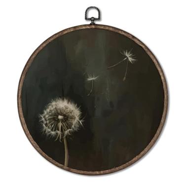 Imagem de Giosve Pôster emoldurado vintage gótico dente-de-leão floral em tela emoldurada, Dark Academia Goth Moody floral pendurado esculturas de parede para casa, quarto, sala de estar, escritório, 25 x 25 cm