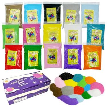 Imagem de 4E's Novelty Areia colorida para artesanato – 15 cores brilhantes, total de 5,4 kg, sacos de 400 g, arte decorativa de areia de grão fino não tóxico para artesanato, enchimento de garrafas e vasos