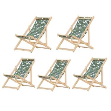 Imagem de Kit 5 Cadeiras Espreguiçadeira Preguiçosa Dobrávl Sem Braço Natural - 