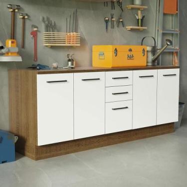 Imagem de Kit 2 Balcões Multiuso 4 Portas 3 Gavetas Rustic/branco - MADESA