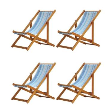 Imagem de Kit 4 Espreguiçadeiras Preguiçosa Dobrável sem Braço Mel em Madeira Ma