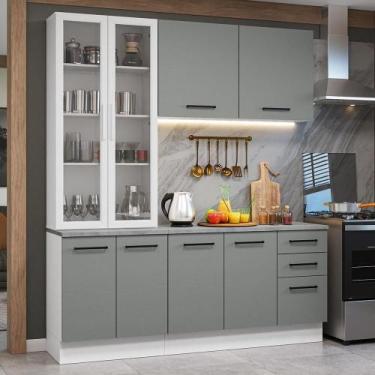 Imagem de Armário De Cozinha Completa 190cm Com Cristaleira Agata Madesa Branco 