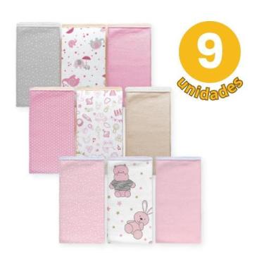 Imagem de Kit 9 Pano De Boca Feminino Bebê Viés Babete Fralda Babador - Dugu