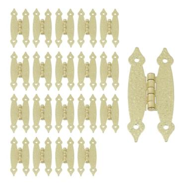 Imagem de T Tulead 20 peças dobradiças de armário em forma de H dobradiças planas de ferro dobradiça dourada para porta de móveis 9,5 cm × 1,117 cm, com parafusos, para gaveta armário estante