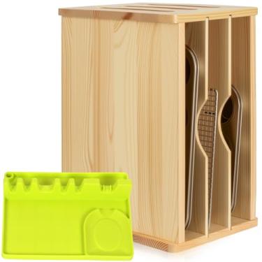 Imagem de Divisores de bandeja de armário de madeira de 4 camadas para assadeiras, frigideiras e tábuas de corte - 40 cm x 30 cm L x 21 cm A x 21 cm A - Organizador vertical de assadeira, descanso de colher