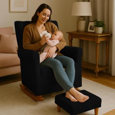 Imagem de Poltrona Aquila Amamentação Balanço e Puff Baby Preto