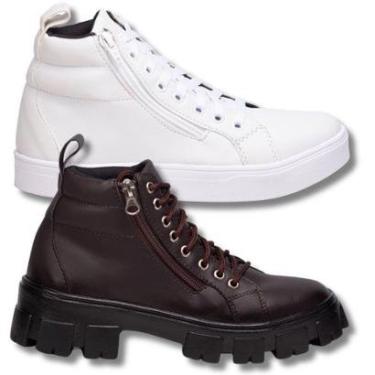 Imagem de Tênis Feminino Cano Alto + Coturno Marrom Tratorado Robusto. Estilo Skate, Balada.-Feminino