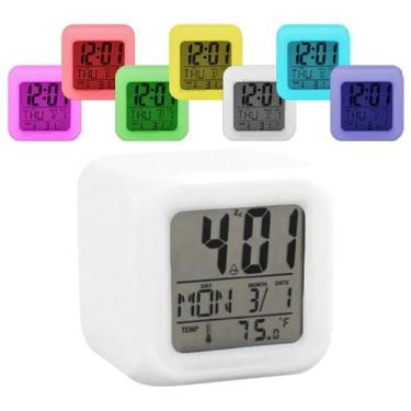 Imagem de Mini Relógio Digital Despertador Branco Quadrado A Pilhas Iluminação L