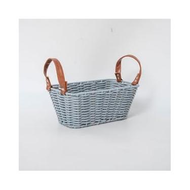 Imagem de Cesta de armazenamento de plástico cinza com alça de poliuretano - Recipiente de armazenamento de plástico para organizar itens pequenos - leve e durável (fácil de limpar)