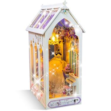 Imagem de Kit de canto de livro DIY, suportes de livros de madeira 3D para adultos, suporte de canto de livro DIY 3D, inserção de estante decorativa, decoração de quarto de casa de boneca, decoração de quarto