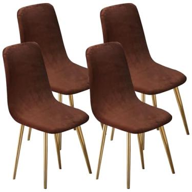 Imagem de 4 peças de capa de cadeira de concha sem braço, pelúcia curta, reutilizável, capa protetora de cadeira de braço elástica de meados do século, capas de cadeira de sala de jantar para cozinha, sala de