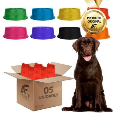 Imagem de Kit 5 Comedouro Bebedouro Simples Cães E Gatos 1 Litro Plástico - Afer