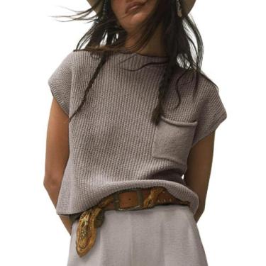 Imagem de Suéter, colete feminino Himosyber, malha de viscose cinza acastanhado