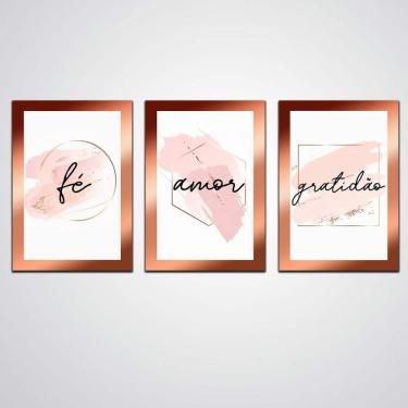 Imagem de Kit Quadro Fé Amor Gratidão Mdf 30X20Cm