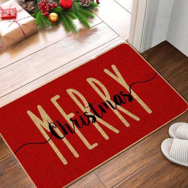 Imagem de Capacho ARTDMT vermelho Merry Christmas Welcome Decorativo 44x74cm