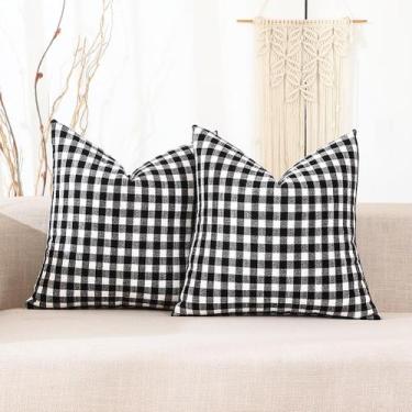 Imagem de Capas de travesseiro CARRIE HOME Black White Buffalo Plaid 45x45cm, 2 
