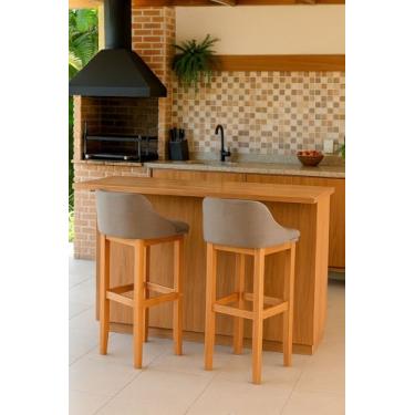 Imagem de Kit 2 Banqueta Gourmet Realeza Luxo Encosto Estofado - Base em Madeira Natural