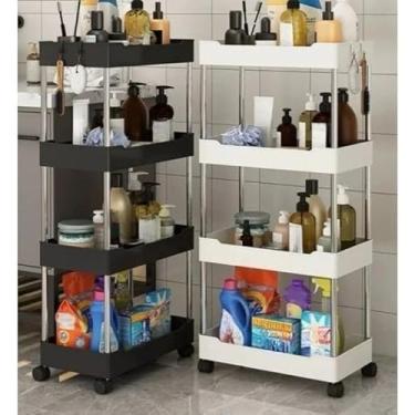 Imagem de Carrinho Organizador com Rodinhas Multiuso para Cozinha, Banheiro, Escritório e Salão - Estrutura Resistente em Aço, Prateleiras Ajustáveis(Aleatorio,P)