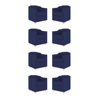 Imagem de Kit 08 Cadeiras Poltronas Decorativas Sala de Espera Clinica Tecido Cor:azul Marinho