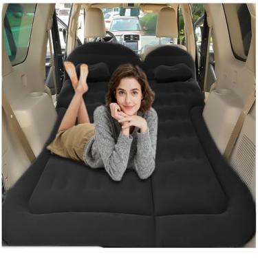 Imagem de Adirigo Colchão de ar portátil SUV – Colchão inflável de carro flocado ultraconfortável com dois travesseiros, adequado para atividades internas e externas, viagens, acampamento, preto