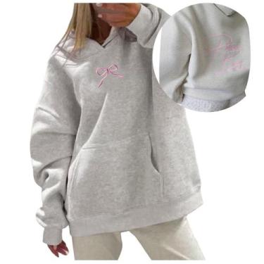 Imagem de Moletom com capuz bordado e laço para mulheres, camiseta formal rosa X