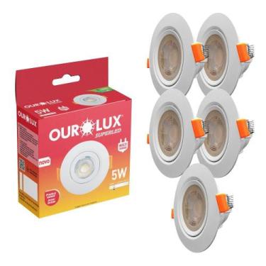 Imagem de 5 Spot Super Led 5w Redondo Direcionável Escritório Sanca - Ourolux