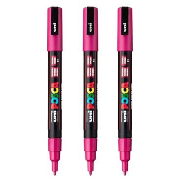 Imagem de posca Marcadores de tinta à base de água PC-3M, ponta fina reversível (0,9-1,3 mm), fúcsia, 3 unidades