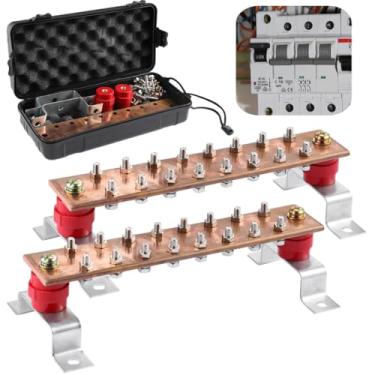 Imagem de 2 barras de cobre moído montadas na parede, 2 peças, parafusos montados em suporte, arruelas, barramento de barra de 25 x 5 cm x 0,5 cm com barras de montagem, barramento de eletrodomésticos de barra