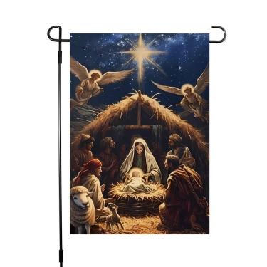 Imagem de Bandeira de jardim, presépio de Jesus, 30x45cm, poliéster, dupla face
