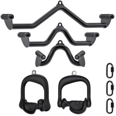 Imagem de SELEWARE Barras de puxar LAT multifuncionais com alças ergonômicas D estrutura de tubulação de aço resistente acessórios de treino de ginástica em casa tríceps barra de pressão para máquina de cabo
