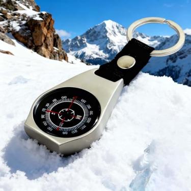 Imagem de Bússola magnética estilo chaveiro, bússola magnética, impermeável/à prova de choque, mini chaveiro de metal, bússola de equipamento de sobrevivência para caminhadas, acampamento, automobilismo