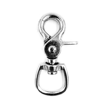 Imagem de Gancho redondo de 19 mm com gancho giratório de olho oval, estilo tesoura, bico redondo, banhado a níquel, resistente para cavalos equinos, rédeas estáveis, halterofrequentes, olho oval banhado a