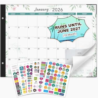 Imagem de Calendário de mesa 2026-2027, grande 56 x 43 cm, 18 meses de janeiro de 2026 a junho de 2027, calendário de mesa com capa de plástico e adesivos coloridos, ideal para casa, escritório e planejamento