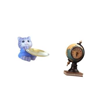 Imagem de Fenteer Estátua de Resina Moderna em Formato de Globo de Gato E Relógio de Mesa, Escultura para Decoração de Casa, Armário de Jantar, Prateleira, Escritório,
