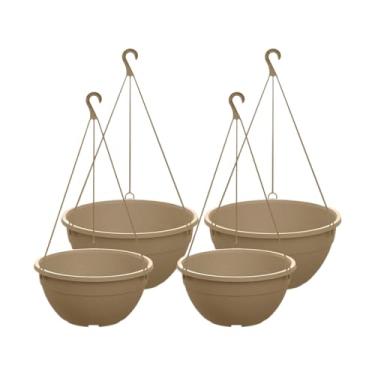 Imagem de Vasos Cuia Suspensos com Gancho 2 de 7,5L e 2 de 4,4L para Plantas Jardim Varanda Resistentes(Marrom)