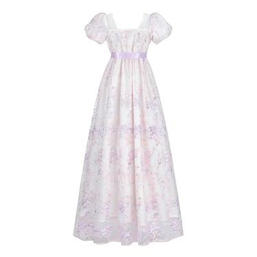 Imagem de LTAKK Regency Dress Vestido feminino Regency com cintura império, vestido vitoriano, bordado, Lilás, M