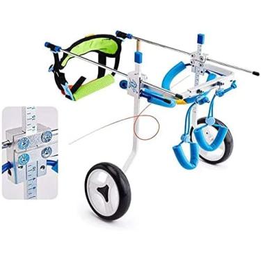 Imagem de PUJPOQRP Cadeira de rodas para cães de estimação, carrinho de aço inoxidável ajustável, cadeira de rodas para animais de estimação, reabilitação de perna traseira para gatos deficientes, 2 rodas com