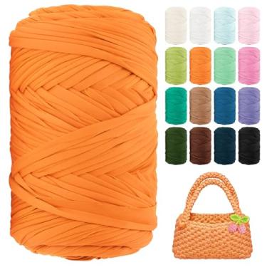 Imagem de Fio de camiseta 130 jardas de crochê para iniciantes 400 g tecido elástico fios de camiseta grossa para crochê, sacos de tricô, cestas, tapetes, porta-copos, artesanato DIY, decoração de casa (laranja