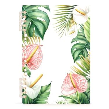 Imagem de Burbuja Caderno de folhas de flores tropicais em aquarela, papel pautado universitário A5 com 60 folhas, fichário para diário, trabalho, escritório, 1 pacote