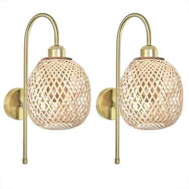 Imagem de 2 Arandela Dourada Interna De Bambu Fibra Natural Sala Nat92 - Acende 