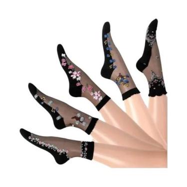 Imagem de Meias Femininas De Seda Gelada Cano Médio 5 Pares Respiráveis Antiderr