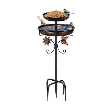 Imagem de Banho De Pássaros Para Exterior - Elegante Banheira para Pássaros em Metal Antiferrugem com Estacas | Bacia para Jardim ao Ar Livre como Bebedouro | para Pátio Deck e Quintal