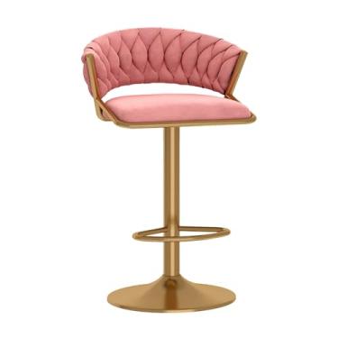 Imagem de Bancos de bar giratórios, 1 peça, banquetas de veludo ajustáveis para cozinha, ilha, sala de jantar, cadeiras de bar modernas com encosto trançado