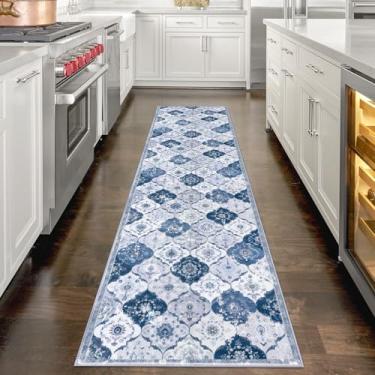 Imagem de KILOCOCO Tapete de corredor de 6 x 20 cm, tapete marroquino lavável para corredor de entrada, tapete de corredor de cozinha de lã sintética com estampa de destaque, 2,8 m, antiderrapante para