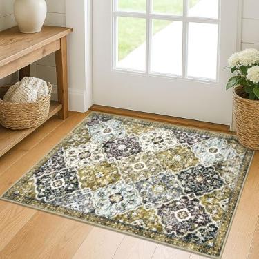 Imagem de KILOCOCO Tapete pequeno tapete de porta entrada interior 2x3 tapete de entrada tapete lavável antiderrapante baixo tapete de cozinha vintage floral tapete para banheiro quarto entrada lavanderia tapete de área marroquino, creme